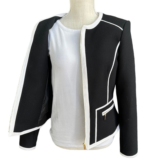 Calvin Klein Women's Front Zip Black & White Color Block Business Jacket‎ Size 4 - Picture 3 of 15